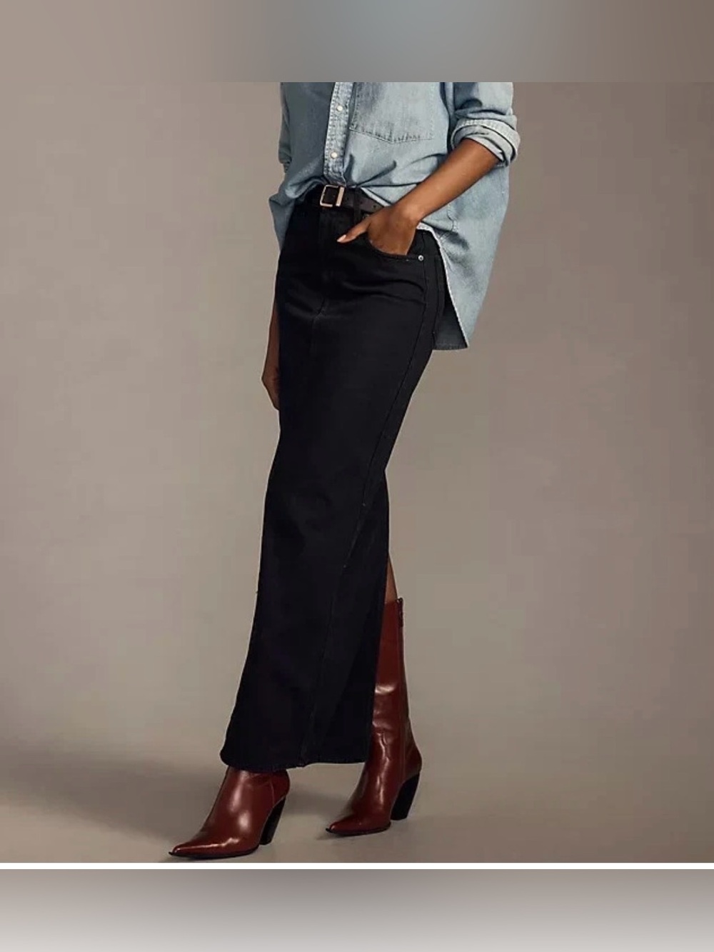 MOTHER Snacks denim black maxi skirt candy stick pencil size 26